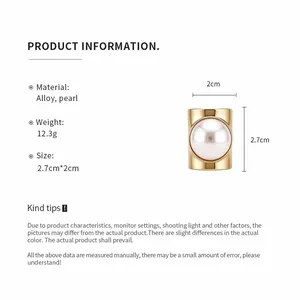 Detailed specifications of the elegant pearl open ring showing size and material info.