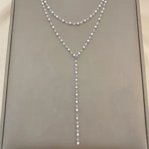 Elegante collana a Y in stile vintage con perle e nappe di perline di cristallo da donna