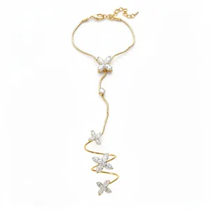 Elegant gold slave bracelet featuring marquise zircon flower motifs on white background