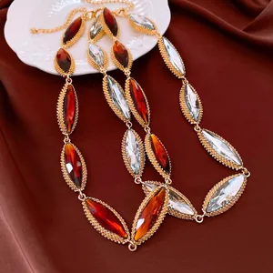 Vintage marquise crystal necklace with gold-toned settings and multi-color gems for women