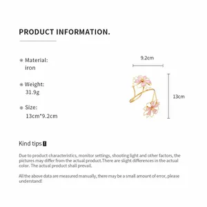 Comprehensive detail view of floral arm cuff showing material and size specifications accurately.