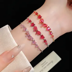 Elegant Bowknot Heart Water Drop Zirconia Bracelet Korean Style Adjustable Copper Chain Bracelet For Women Gift Jewelry