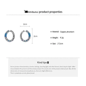 Detail image showing dimensions and material specifications for blue enamel hoop earrings
