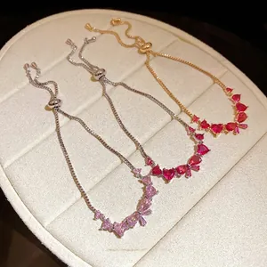 Elegant zircon heart and butterfly adjustable slider bracelets in gold and silver finish