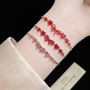 Elegant zircon bow and heart bracelet set for women featuring vibrant romantic color tones