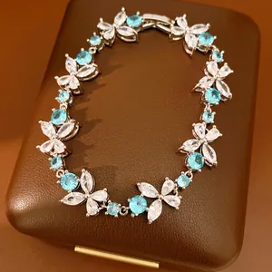 Luxury Copper Zirconia Flower Open Bracelet Fresh Vacation Style Elegant Hand Jewelry For Women Party Accessory Gift