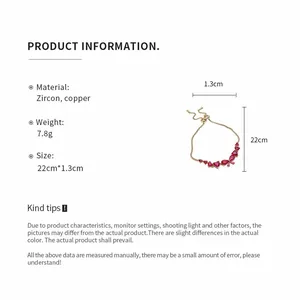 Detailed product information for a gold zircon heart and waterdrop bracelet.