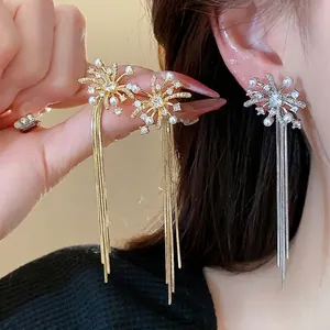Exquisite fireworks tassel pearl earrings with 18k gold plating and long chains