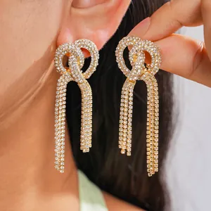 Orecchini Pendenti Vintage Lussuosi Nodo Nappina Con Perno in Argento Sterling 925 Croce Intarsiata in Strass Gioielli da Donna