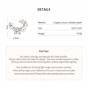 Detailed specifications for French minimalist zircon ear cuff with imitation pearls