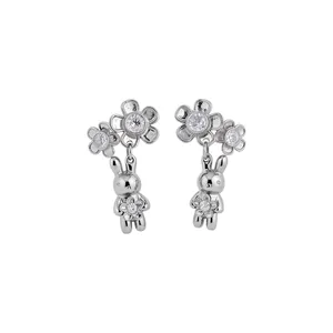 Orecchini a forma di coniglio in argento con fiori di zircone scintillanti per donna