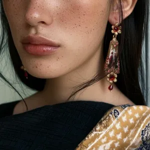 Vintage court style resin flower drop earrings with antique gold finish for women