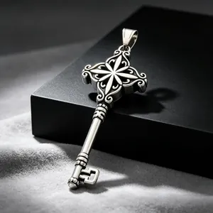 Gothic Schlange Gewickelt Rune Schlüssel Anhänger Halskette Für Herren Edelstahl Antik Silber Dunkel Retro Labyrinth Kreuz Schmuck
