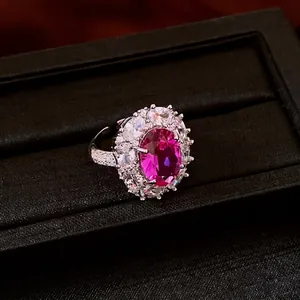 Vintage Copper Zirconia Oval Flower Open Ring For Women Luxurious Inlaid Adjustable Finger Ring Elegant Jewelry Gift