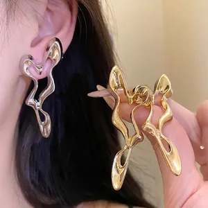 Minimalist Geometric Hollow Out Earrings Fashion Irregular Liquid Metal Pendant Earrings For Women With Silver Earring Post Jewelry