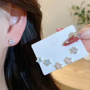 Elegant S925 silver star stud earrings with colorful zircon crystals for stylish women
