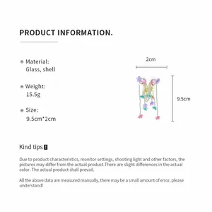 Detailed specifications and size chart for colorful shell flower tassel earrings.