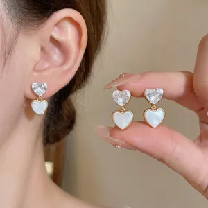 Korean Style Simple Heart C-Shaped Stud Earrings For Women Sweet Glass Alloy High-End Versatile Jewelry With Silver Earring Post