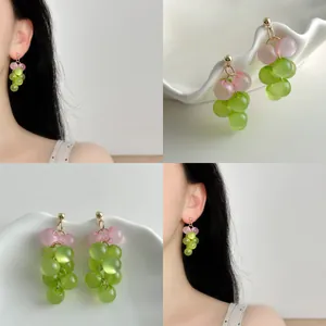 Sweet Colorful Ice Transparent Grape Cluster Stud Earrings For Women Cute Fruit Shape Resin Jewelry With Silver Post