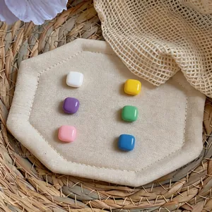 Collection of colorful summer square stud earrings in minimalist Korean style aesthetic