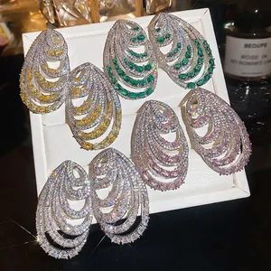Luxury Multi-layer Spiral Zirconia Stud Earrings For Women Copper Inlaid Oval Elegant Fashion Jewelry Silver Earring Post