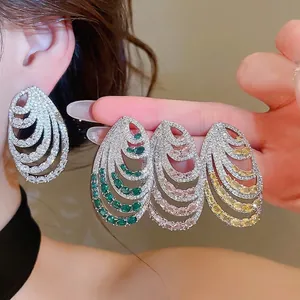 Elegant multi-layer teardrop zircon statement earrings in various colors for women