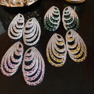 Elegant multilayer screw-shaped zircon earrings in four vibrant colors for women
