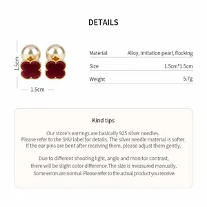 Detailed view of French vintage floral pearl earrings with size and material specs