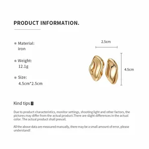 Infografik über goldene unregelmäßige ovale Metall-Ohrstecker mit Materialangaben