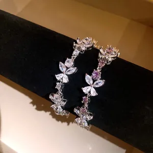 Elegant cubic zirconia flower open bracelet with sparkling purple accents for women