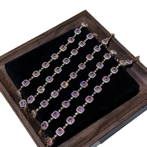 Κομψά επιχρυσωμένα βραχιόλια 18k με ροζ τετράγωνο σχέδιο ζιργκόν
