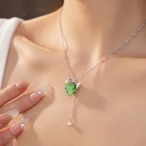 Exquisite green resin grape pendant necklace with pearl and flower accents for women