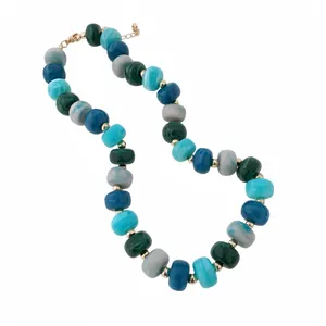 Chunky handmade beaded necklace with multi-color geometric resin beads for women.