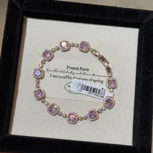 Vintage 18k επιχρυσωμένο βραχιόλι με ροζ ζιργκόν σε πολυτελή συσκευασία δώρου