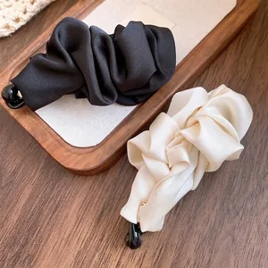 Women Elegant Pleated Satin Banana Hair Clip Korean Style Ruffled Twist Hairpin High Ponytail Holder Fashion Hair Accessory