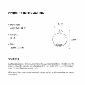 Informations détaillées sur la taille et le matériau du bracelet papillon élégant en zircon
