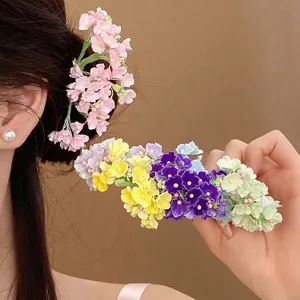 Handmade colorful floral hairpins with spring blossom design for Chinese style hairstyles