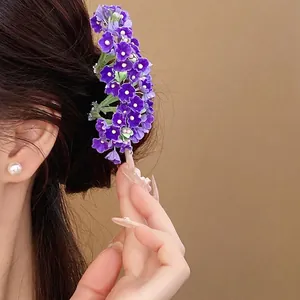 Elegant purple floral hair pin accessory for traditional Chinese style hairstyles