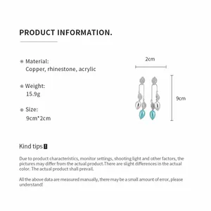 Product specification detail for vintage rhinestone leaf dangle earrings in copper and acrylic