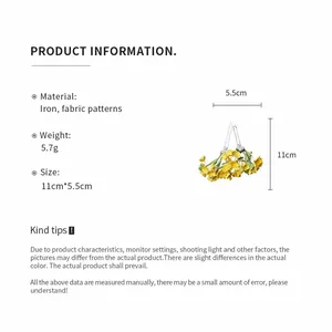 Detailed specifications for a fresh yellow floral hair pin with size and materials.