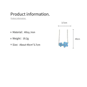 Detailed view of dimensions and material specs for blue enamel flower necklace
