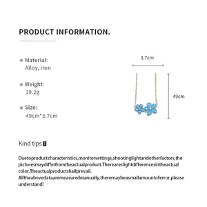 Detailed product info for blue enamel flower necklace with dimensions and weight.