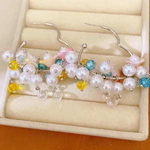 Süße Bunte Blumencluster Quasten Ohrstecker Mit Silber Ohrringpfosten Kupfer Künstliche Perle Strass Schmuck