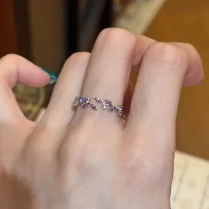 Elegant purple zircon wheat ear open ring for index finger, light luxury jewelry.