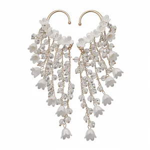 Französische Retro Maiglöckchen Blumen Quasten Ohrklemmen mit Perlen und Goldhaken