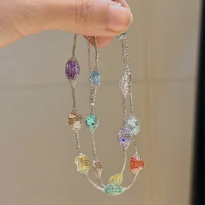 Collier et Bracelet de Luxe avec Pendentif en Cuivre et Zirconia Rond pour Femme Bijoux de Chaîne de Clavicule Géométrique Multicolore Élégants