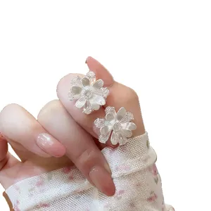 Elegant silver large flower stud earrings for women with delicate cubic zirconia accents