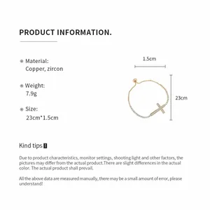 Misure dettagliate del prodotto e specifiche per il bracciale a croce con zirconi