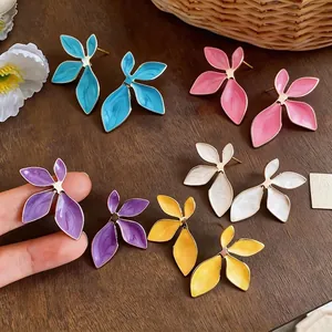 Elegant enamel flower petal stud earrings in multiple vibrant colors for fashion women