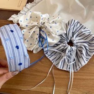 Chouchous Géants en Tissu à Rayures Style Coréen Avec Nœud en Ruban Élastiques à Cheveux Haute Élasticité Serre-tête de Mode pour Femmes Accessoires de Coiffure